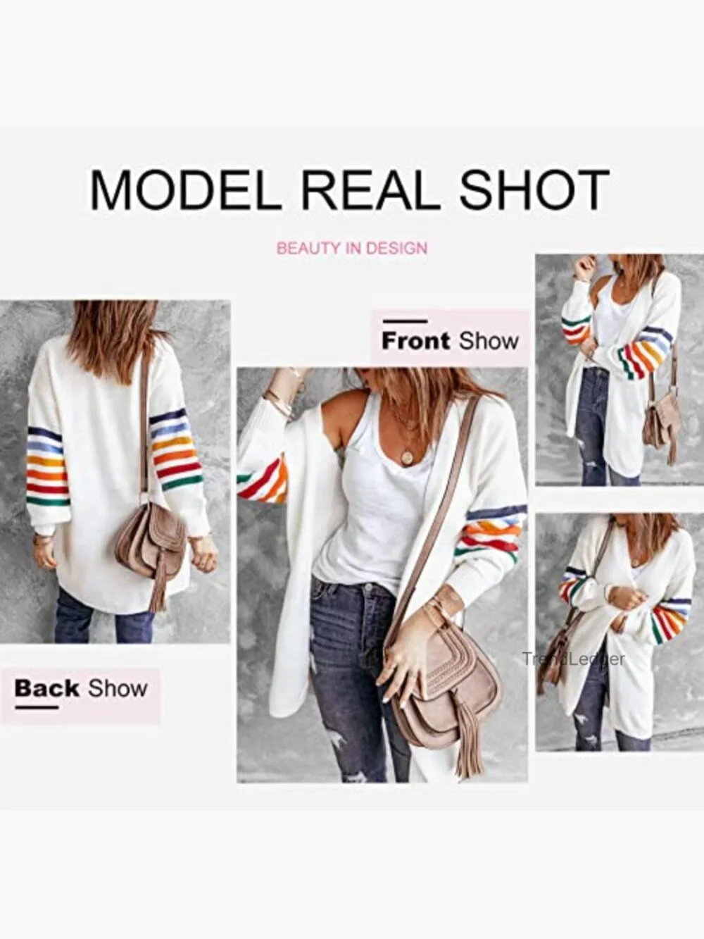 Striped Color Block Open Front Knit Cardigan Long Sleeve Lightweight - Picture 4 of 7